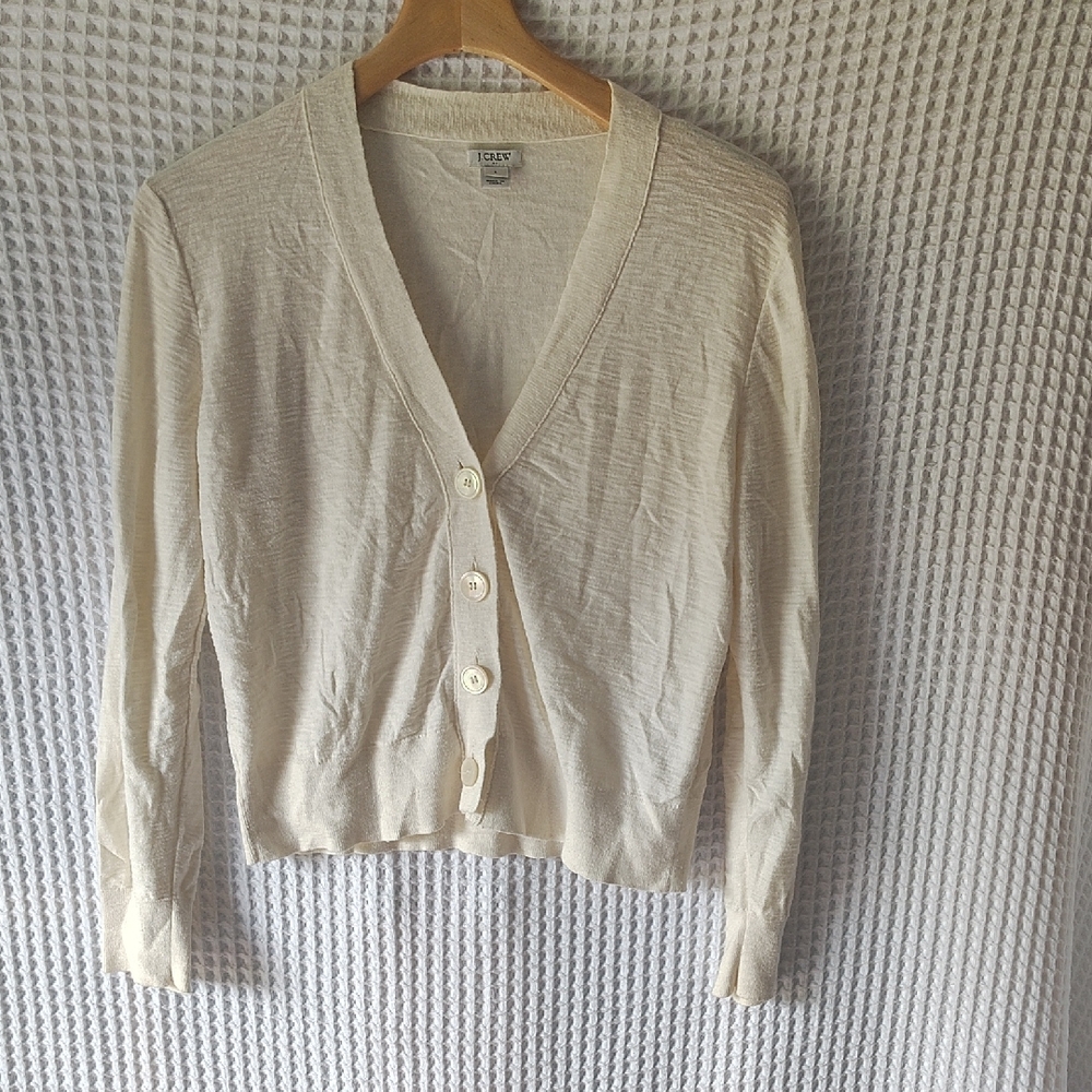 J Crew Cream Button-Up Cardigan Sweater Large